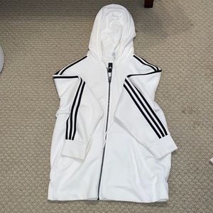 White Adidas Zip-up jacket with black stripes. XL